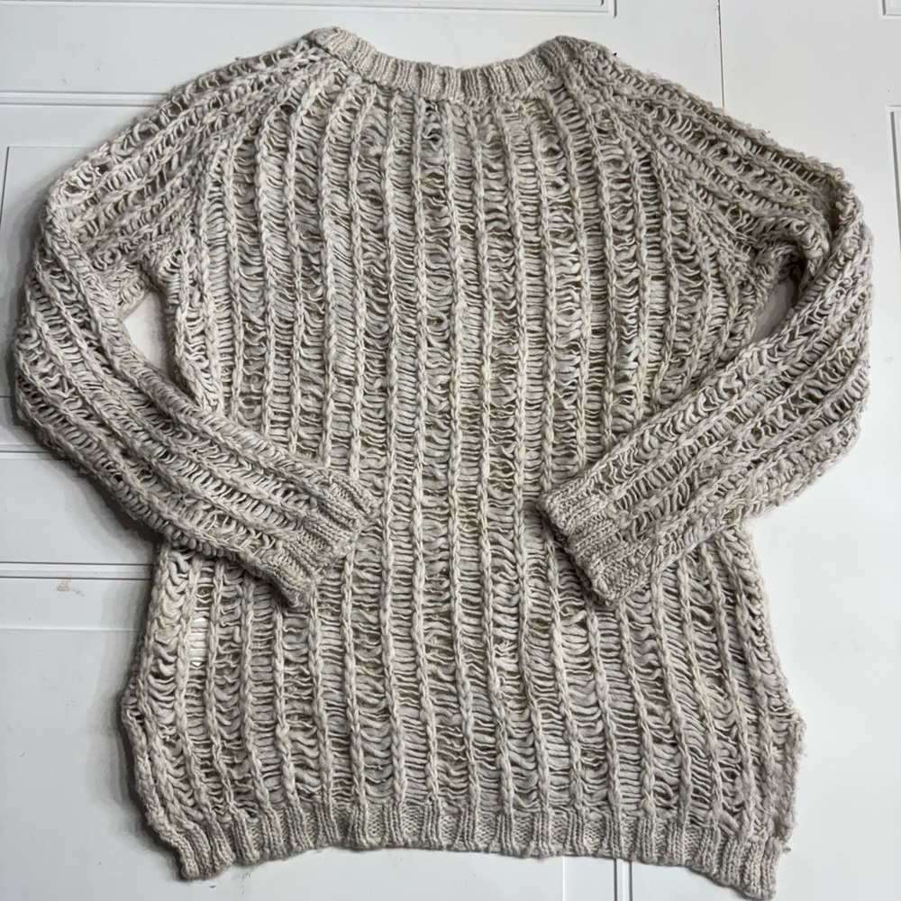 H&M Open Knit Crochet Acrylic Wool Blend Cream Sweater Sz Medium - Picture 7 of 7